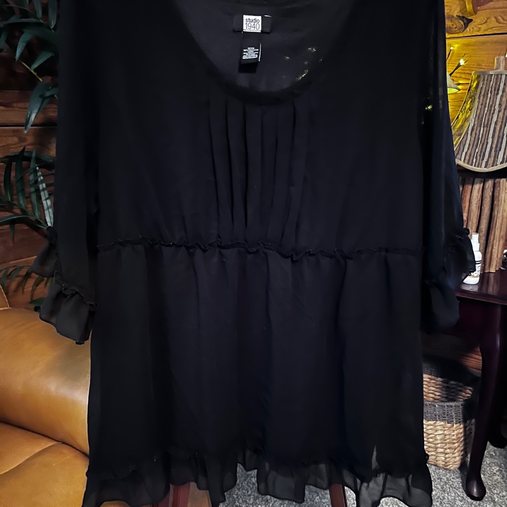 Studio 1940 2x(56”B x 30”L)Black Ruffle Peplum Tunic Top Double layer